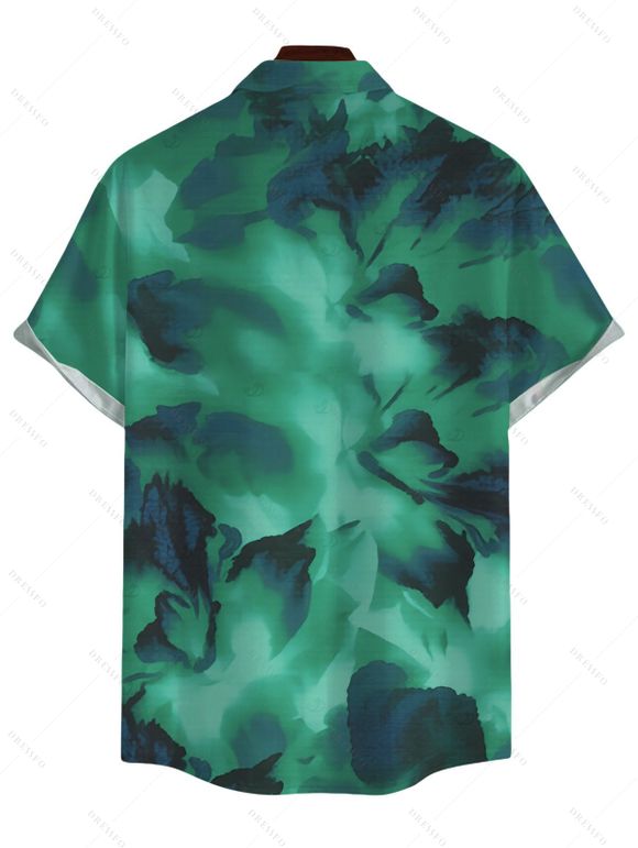 Men's Vacation Shirt Ink Wash Floral Print Button Up Shirt - Vert 5XL