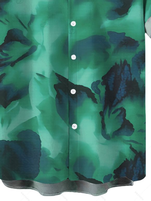 Men's Vacation Shirt Ink Wash Floral Print Button Up Shirt - Vert 5XL