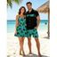Vacation Style Palm Tree Printed Strapless Dress with Mens Short Sleeve Shirt and Mens Beach Pants Three Piece Set - Vert clair S | US 4