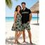 Vacation Style Palm Tree Printed Strapless Dress with Mens Short Sleeve Shirt and Mens Beach Pants Three Piece Set - Vert clair S | US 4