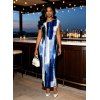 Hawaiian Vacation Dress Brush Ink Abstract Print Ruched One Shoulder Bodycon Dress - Bleu XL | US 12