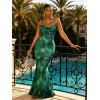 Vacation Dress Ink Wash Floral Print Mesh Cowl Neck Mermaid Slip Dress - Vert XL | US 12