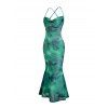 Vacation Dress Ink Wash Floral Print Mesh Cowl Neck Mermaid Slip Dress - Vert XXL | US 14