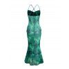 Vacation Dress Ink Wash Floral Print Mesh Cowl Neck Mermaid Slip Dress - Vert XXL | US 14