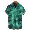 Vacation Couple Outfit Ink Wash Floral Print Mesh Cowl Neck Mermaid Slip Dress and Shirt Set - Vert S | US 4