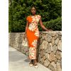 Beach Vacation Dress Palm Leaf Silhouette Print Ruched One Shoulder Bodycon Dress - Orange XXL | US 14