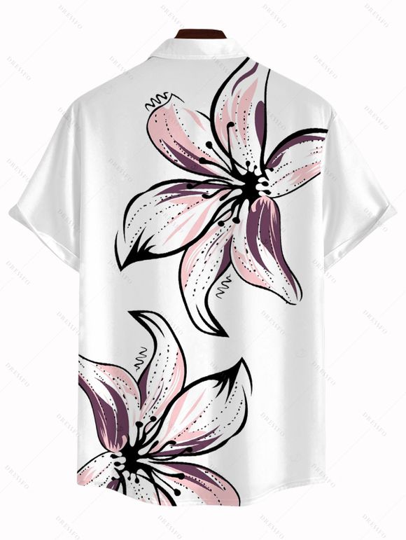 Men's Vacation Shirt Hand-drawn Lily Floral Print Button Up Shirt - Blanc 5XL