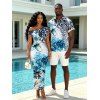 Vintage Vacation Couple Outfit Floral Tie Dye Leopard Print Ruched One Shoulder Bodycon Maxi Dress and Shirt Set - Bleu S | US 4