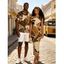 Vintage Couple Outfit Patchwork Leopard Spot Collage Print Ruched One Shoulder Bodycon Maxi Dress and Shirt Set - Café profond S | US 4