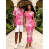 Vacation Couple Outfit Watercolor Lily Floral Print Ruched One Shoulder Bodycon Maxi Dress and Shirt Set