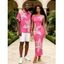 Vacation Couple Outfit Watercolor Lily Floral Print Ruched One Shoulder Bodycon Maxi Dress and Shirt Set - Rose Vif S | US 4