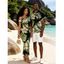 Vintage Hawaiian Couple Outfit Tropical Floral Banana Leaf Print Ruched One Shoulder Bodycon Dress and Shirt Set - Noir S | US 4