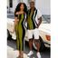 Vintage Couple Outfit Colorblock Art Fluid Curve Stripe Print Ruched One Shoulder Bodycon Maxi Dress and Shirt Set - Bleu profond S | US 4