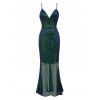 Party Dress Ombre Sequined Ruched See Thru Open Back Plunging Neck Maxi Dress - Vert Foncé XL | US 10