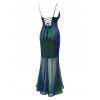 Party Dress Ombre Sequined Ruched See Thru Open Back Plunging Neck Maxi Dress - Vert Foncé XL | US 10