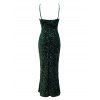 Party Spaghetti Strap Dress Sequined Solid Color High Slit Maxi Prom Dress - Vert Foncé XL | US 10
