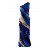 Vacation Dress Gold Foil Fluid Marble Ripple Print Ruched One Shoulder Mermaid Bodycon Slit Party Dress - Bleu profond XXL | US 14