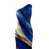 Vacation Dress Gold Foil Fluid Marble Ripple Print Ruched One Shoulder Mermaid Bodycon Slit Party Dress - Bleu profond XXL | US 14