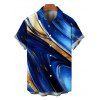 Men's Vacation Shirt Gold Foil Fluid Marble Ripple Print Button Up Shirt - Bleu profond 5XL