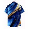 Men's Vacation Shirt Gold Foil Fluid Marble Ripple Print Button Up Shirt - Bleu profond 5XL