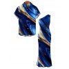 Vacation Couple Outfit Gold Foil Fluid Marble Ripple Print Ruched One Shoulder Mermaid Bodycon Slit Dress and Shirt Set - Bleu profond S | US 4