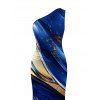 Vacation Couple Outfit Gold Foil Fluid Marble Ripple Print Ruched One Shoulder Mermaid Bodycon Slit Dress and Shirt Set - Bleu profond S | US 4