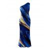 Vacation Couple Outfit Gold Foil Fluid Marble Ripple Print Ruched One Shoulder Mermaid Bodycon Slit Dress and Shirt Set - Bleu profond S | US 4
