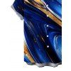 Vacation Couple Outfit Gold Foil Fluid Marble Ripple Print Ruched One Shoulder Mermaid Bodycon Slit Dress and Shirt Set - Bleu profond S | US 4
