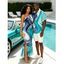 Vacation Couple Outfit Ink Wash Fluid Marble Gradient Ripple Print Ruched One Shoulder Mermaid Bodycon Slit Dress and Shirt Set - Bleu clair S | US 4