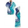 Vacation Couple Outfit Ink Wash Fluid Marble Gradient Ripple Print Ruched One Shoulder Mermaid Bodycon Slit Dress and Shirt Set - Bleu clair S | US 4