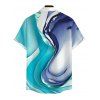 Vacation Couple Outfit Ink Wash Fluid Marble Gradient Ripple Print Ruched One Shoulder Mermaid Bodycon Slit Dress and Shirt Set - Bleu clair S | US 4