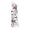 Vacation Couple Outfit Hand-drawn Lily Floral Print Ruched One Shoulder Slit Mermaid Bodycon Dress and Shirt Set - Blanc S | US 4