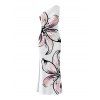 Vacation Couple Outfit Hand-drawn Lily Floral Print Ruched One Shoulder Slit Mermaid Bodycon Dress and Shirt Set - Blanc S | US 4