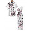 Vacation Couple Outfit Hand-drawn Lily Floral Print Ruched One Shoulder Slit Mermaid Bodycon Dress and Shirt Set - Blanc S | US 4