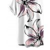 Vacation Couple Outfit Hand-drawn Lily Floral Print Ruched One Shoulder Slit Mermaid Bodycon Dress and Shirt Set - Blanc S | US 4