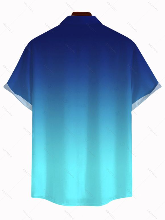 Men's Casual Shirt Ombre Button Up Shirt - Bleu profond 5XL