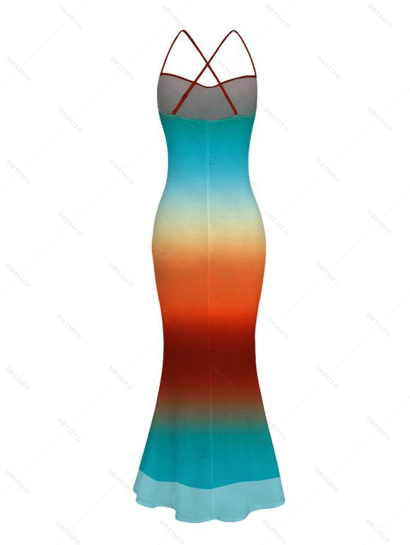Vacation Dress Ombre Rainbow Color Draped Mesh Bodycon Mermaid Dress - multicolor XXL | US 14