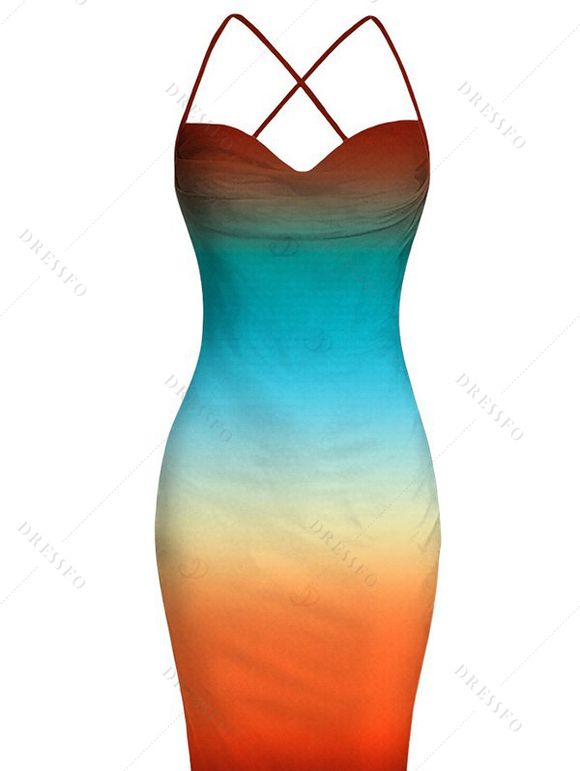 Vacation Dress Ombre Rainbow Color Draped Mesh Bodycon Mermaid Dress - multicolor XXL | US 14