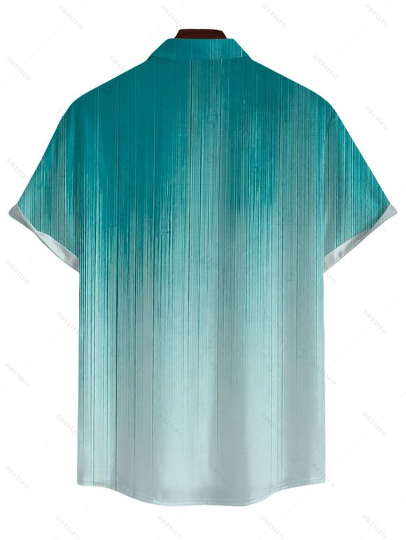 Men's Beach Vacation Shirt Ombre Hand-drwan Tropical Coconut Tree Print Button Up Shirt - Turquoise Foncée 5XL