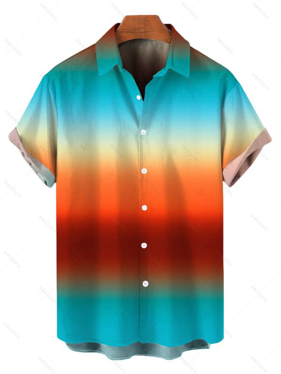 Vacation Couple Outfit Ombre Rainbow Color Draped Mesh Bodycon Mermaid Dress and Shirt Set - multicolor S | US 4