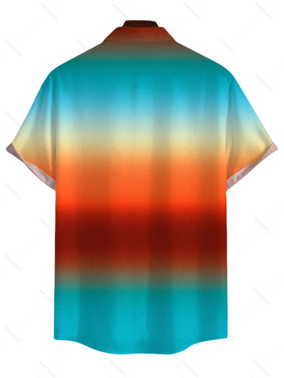 Vacation Couple Outfit Ombre Rainbow Color Draped Mesh Bodycon Mermaid Dress and Shirt Set - multicolor S | US 4