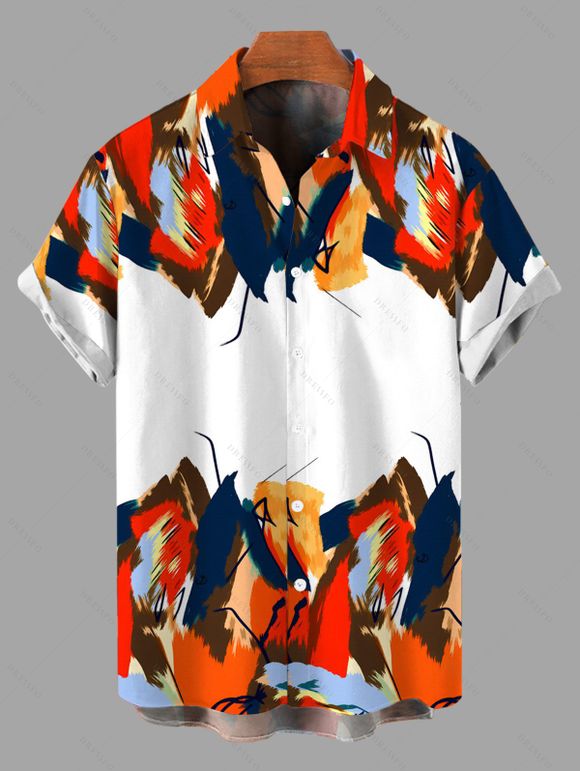 Vacation Couple Outfit Abstract Colorblock Oil Painting Leaf Print Bowknot Pocket Off the Shoulder Jumpsuit and Shirt Set - multicolor S | US 4