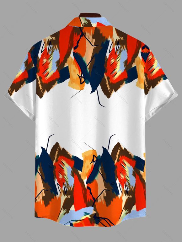 Vacation Couple Outfit Abstract Colorblock Oil Painting Leaf Print Bowknot Pocket Off the Shoulder Jumpsuit and Shirt Set - multicolor S | US 4
