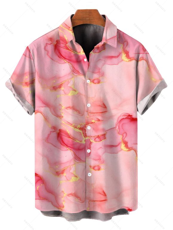 Vacation Couple Outfit Gilded Tie Dye Marble Print Draped Mesh Open Back Bodycon Mermaid Dress and Shirt Set - Rose S | US 4