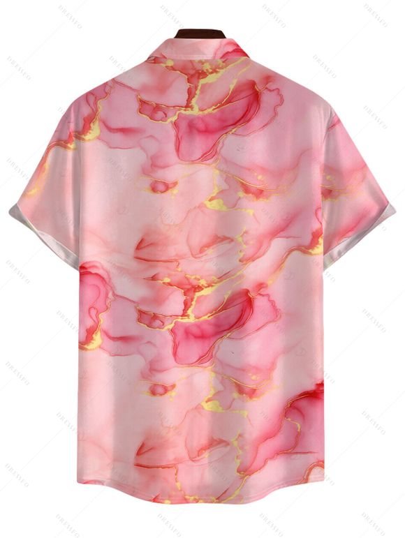 Men's Vacation Shirt Marble Fluid Swirl Tie Dye Print Button Up Shirt - Rose 5XL