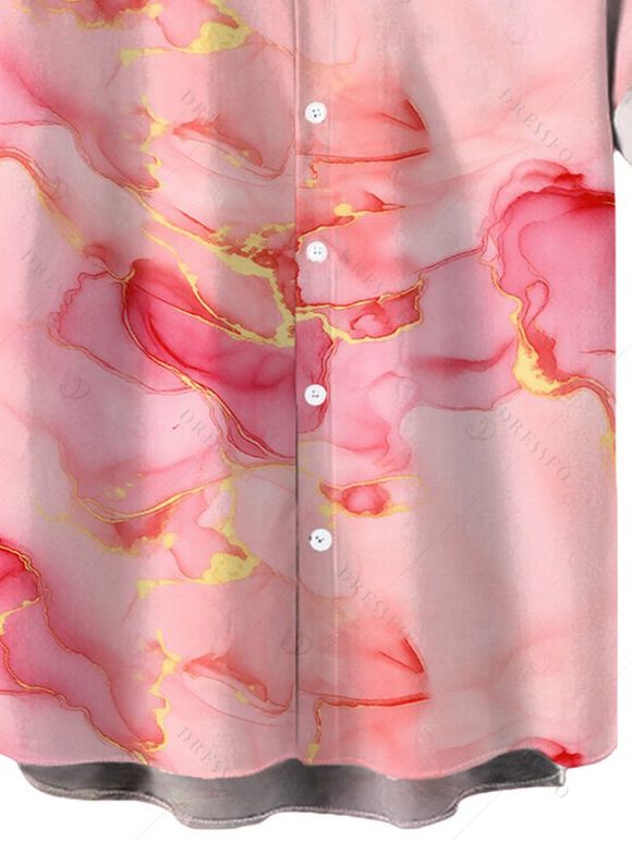 Men's Vacation Shirt Marble Fluid Swirl Tie Dye Print Button Up Shirt - Rose 5XL