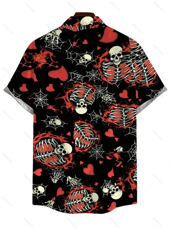 Men's Gothic Shirt Skeleton Skulls Heart Spider Web Print Button Up Shirt - Rouge foncé 5XL