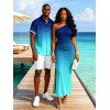 Party Couple Outfit Ombre Ruched One Shoulder Slit Mermaid Bodycon Dress and Shirt Set - Bleu profond S | US 4