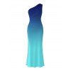 Party Couple Outfit Ombre Ruched One Shoulder Slit Mermaid Bodycon Dress and Shirt Set - Bleu profond S | US 4