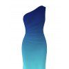 Party Dress Ombre Ruched One Shoulder Slit Mermaid Bodycon Elegance Dress - Bleu profond XXL | US 14
